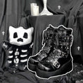 Metal Chain Patent Leather Ankle Boots - Chunky Platform Gothic Boots
